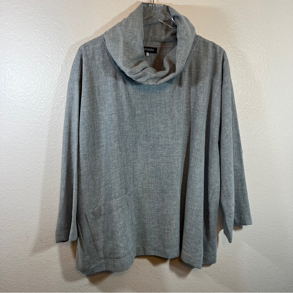 ESKANDAR angled-to-front side seam monks top “long” in storm blue NWT